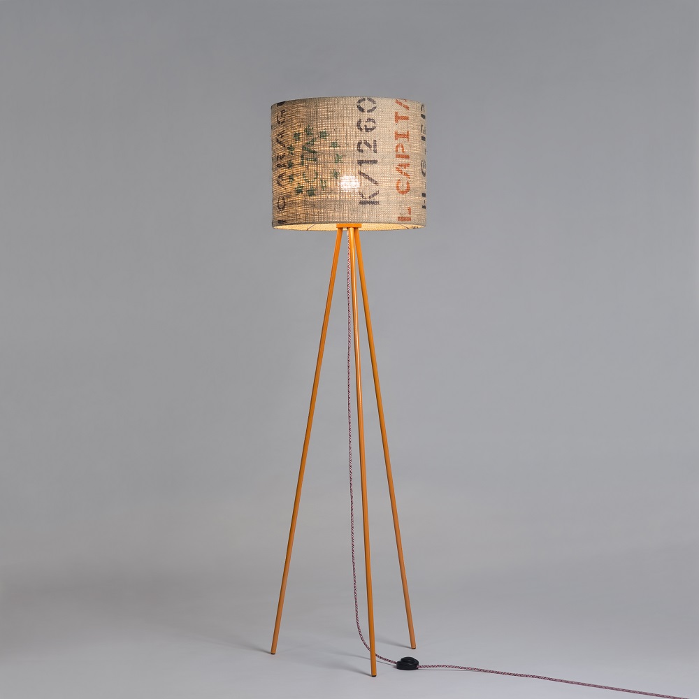 Stehleuchte Tripod Perlbohne N°72 aus Bronze und Kaffeesack